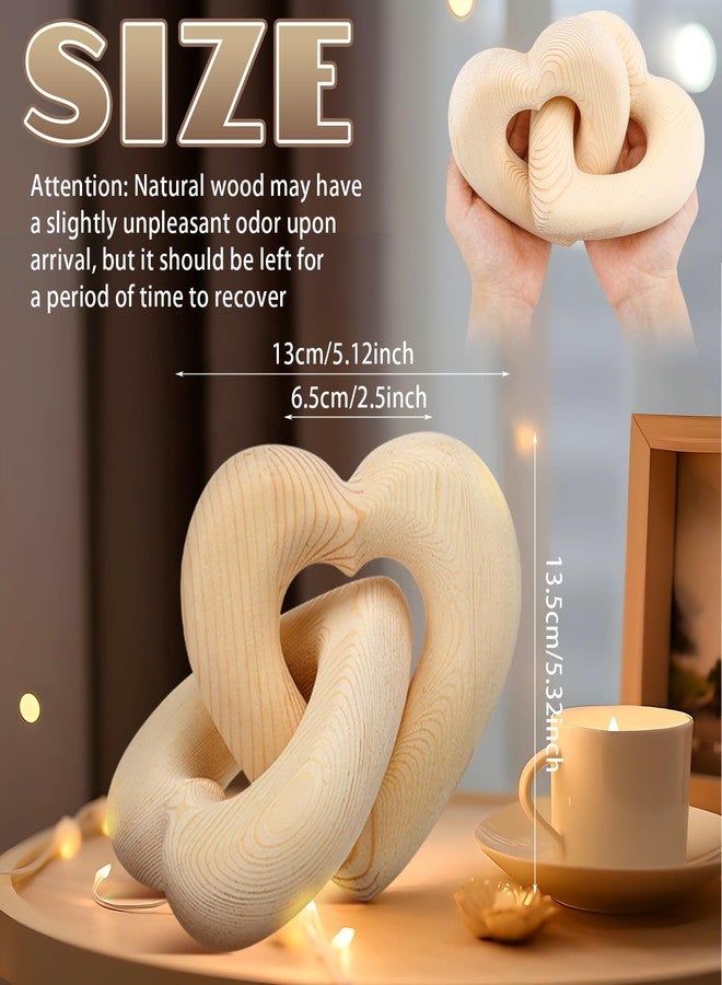 Colingmill Wooden Heart Decor Christmas Couple Mom Gifts Valentines Day Decorations Interlocking Wood Hearts Aesthetic Shelf Decor for Engagement Anniversary Wedding(Wood Grain) - Image 2